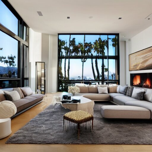 a modern villa living room in los angeles, hyper - realistic 