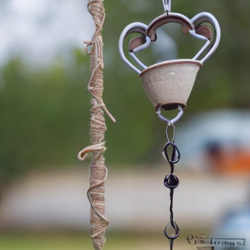 This is a sketch of a wind chime made from the pieces of a broken mug. It shows the mug handle as the top piece with strings attached to it, and the bottom pieces of the mug hanging down like little bells, iso 300, f-stop 1.5, Pentax