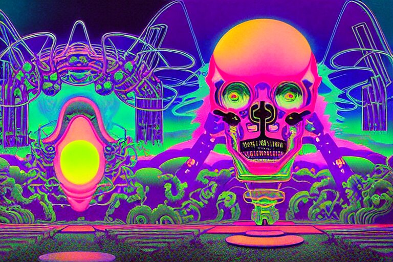 vaporwave ombre, sinister eldritch neural diaphanous skullpunk spirits in the enchanted intergalactic mecha garden, man - machine chimeric beholder polyphemous by okuda san miguel by jerimiah ketner by tatsuyuki tanaka by agostino arrivabene and wayne england 