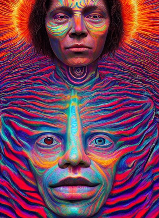 portrait ultra dimensional indigenous native, accidentally tripping on dmt and acid, psychedelic experience, overwhelming psychosis of self realization and burning awakening, ultra high definition, unreal engine 5, hyperrealism, masterpiece composition, by casey weldon, barclay shaw 