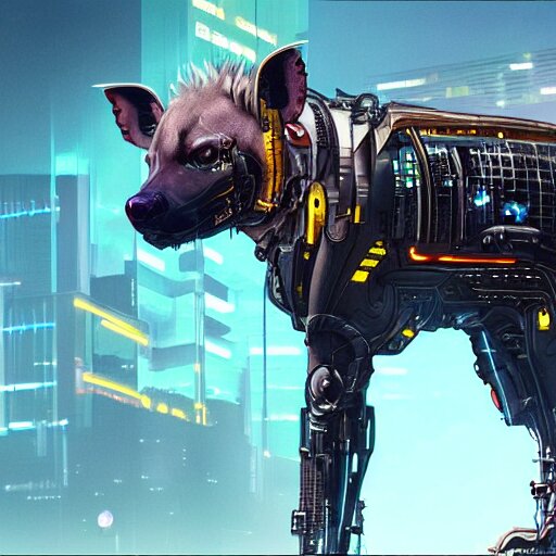 cybernetically enhanced cyborg hyena, realistic cyberpunk 2 0 7 7 concept art 