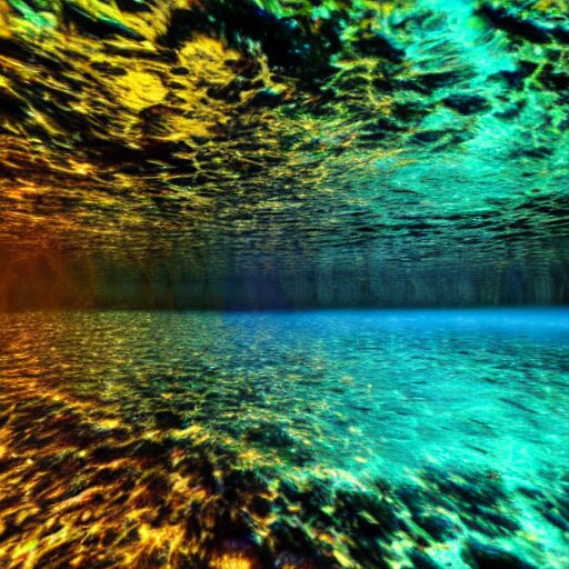 beautiful underwater river, the light refracting through the surface makes rainbow colors everywhere 