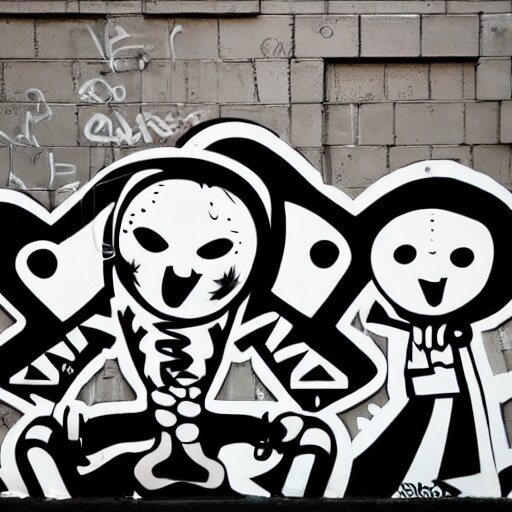 zef design black and white color scheme, graffiti, cute characters 