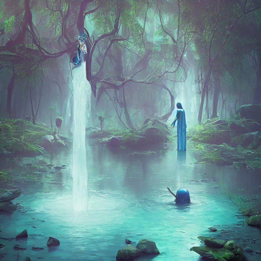 tranquil queen submerging wisdom in the ecosystem acrylic painting  by Beeple and CGSociety