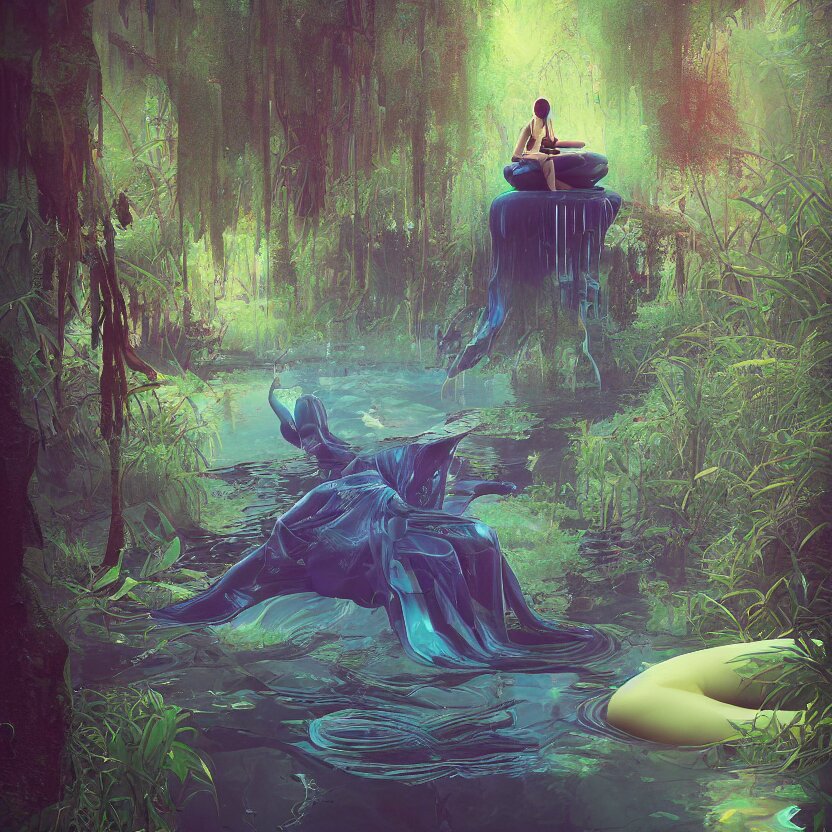 tranquil queen submerging wisdom in the ecosystem acrylic painting  by Beeple and CGSociety