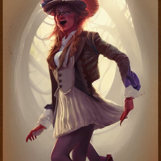 realistic, full body portrait, scantily dressed female mad hatter, by Jordan Grimmer and greg rutkowski, crisp lines and color,