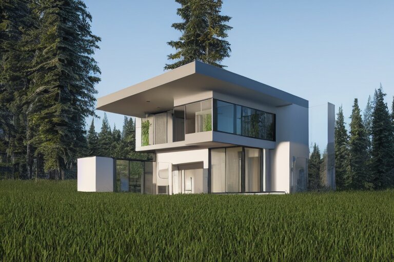 modern modern fachwerk house with in the forest on the foot of Elbrus mountain, architecture, 3d render 8k , high details