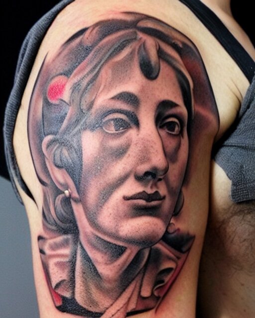 renaissance head with planets tattoo design, hyper - realistic, in the style of tony santos 