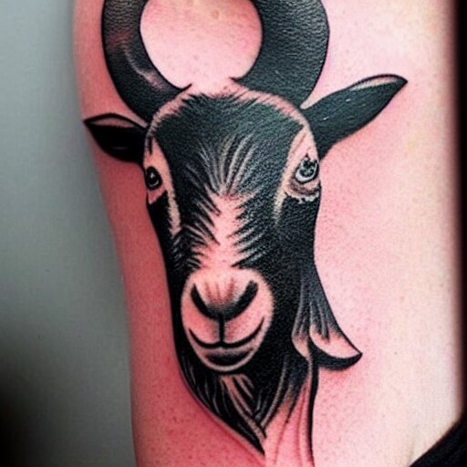 a tattoo of a goat with a stick of dynamite in its mouth