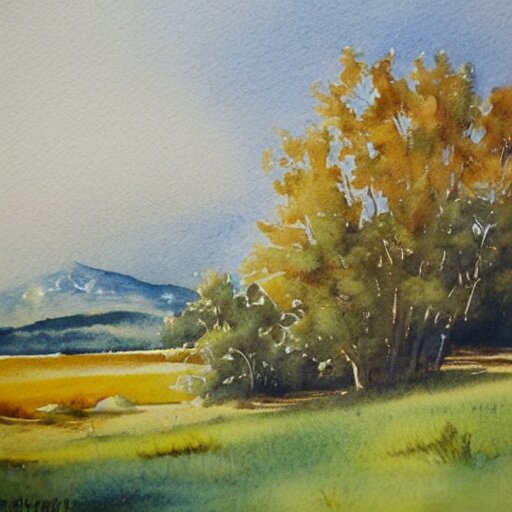 beautiful countryside in watercolor painting 