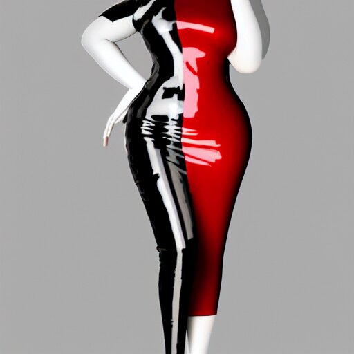 an elegant curvy feminine pale goth cutie wearing an elaborate latex-nylon-leather striped red-black-silver-gold neck-high dress, thin waist, cgsociety, photorealistic, 16k, smooth, sharp focus, trending on ArtStation, volumetric lighting, worksafe, sublime-comforting-intriuging ambience