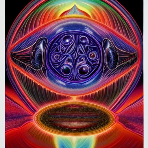 black void surrounding visions of the future by alex grey, award - winning, digital painting, hyperdetailed, cosmic 