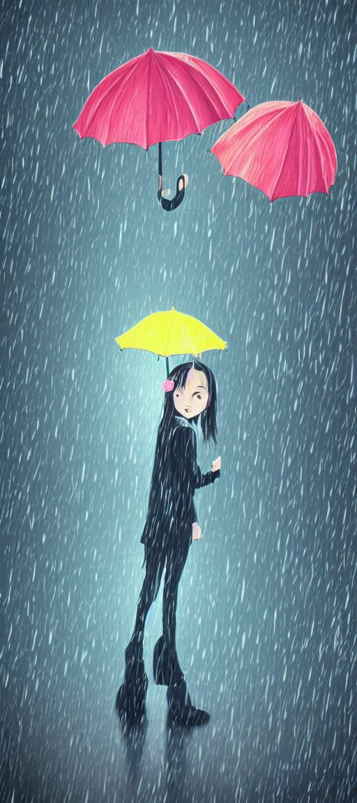 Lexica - Beautiful drawing style, girl holding umbrella, contrast ...