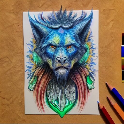  Colored pencil art on paper, Druid, highly detailed, artstation, Caran d'Ache Luminance