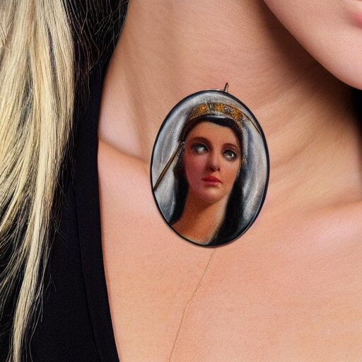 necklace helen of troy on a young beautiful woman neck, hyper realistic, 