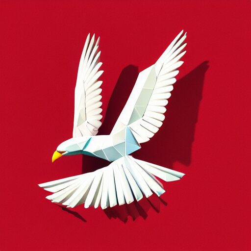 low poly, vector, white eagle icon, in a book, red background, cgsociety, artstation, octane render