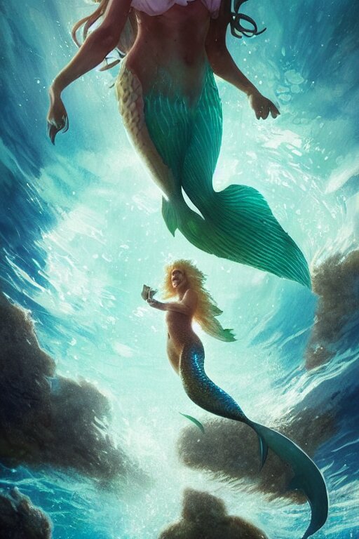 doc brown as arielle the mermaid in water, medium shot, disney animation, sharp, illustration, sharp, anime key art by greg rutkowski, bloom, dramatic lighting sharp focus, cinematic, artbook, smooth, centered 