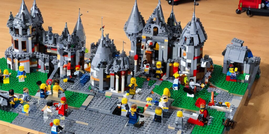 lego castle with knights in front