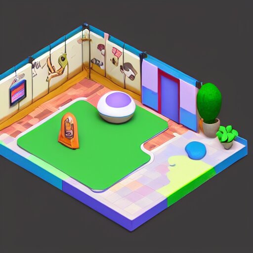 a chubby cute pokemon gym room, 3 d illustration, isometric, 1 0 0 mm, studio lighting 