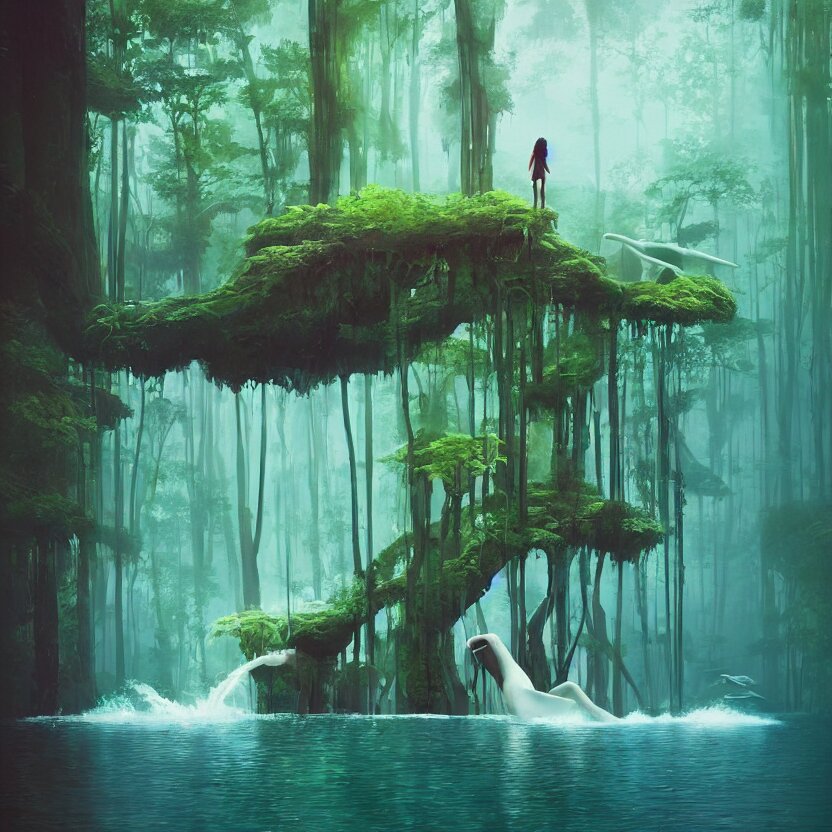 tranquil queen submerging wisdom in the ecosystem acrylic painting  by Beeple and CGSociety