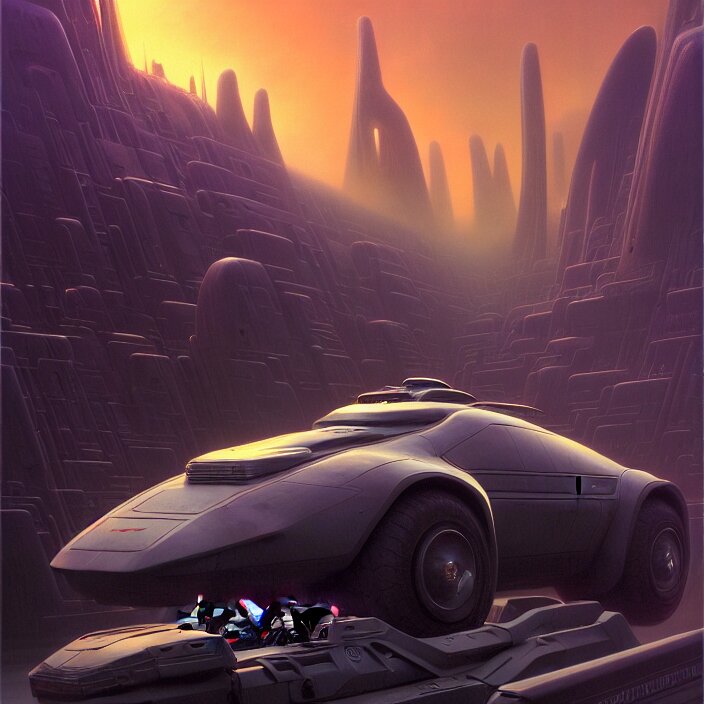 cinematic view of a vehicle from left, futuristic, robotic enhancements, desaturated, tim hildebrandt, wayne barlowe, bruce pennington, donato giancola, larry elmore, oil on canvas, masterpiece, trending on artstation, featured on pixiv, cinematic composition, dramatic, beautiful lighting, sharp, details, hyper - detailed, hd, hdr, 4 k, 8 k 