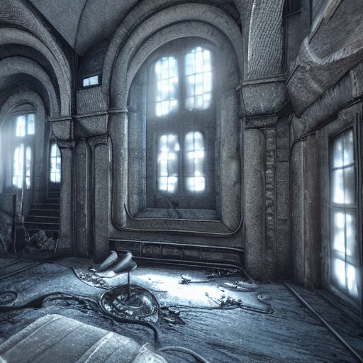 interior mazelike architecture from quake, lovecraftian, liminal space, moody lighting, unreal engine 5, hyper detailed, hyper realistic 