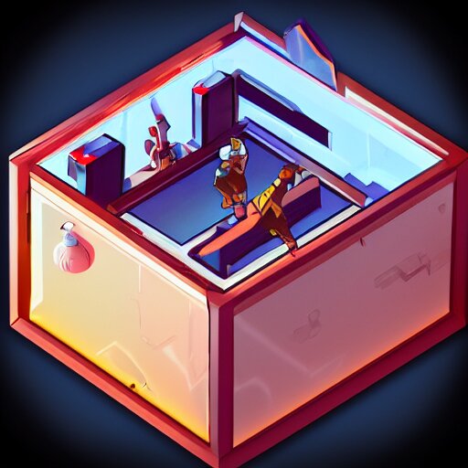 isometric treasure chest, futuristic, mirror's edge + nier automata