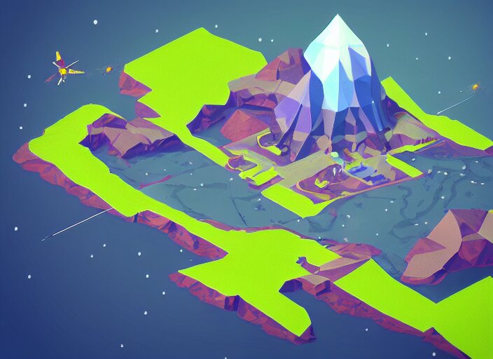 aliens visiting kamchatka isometric aerial lowpoly 