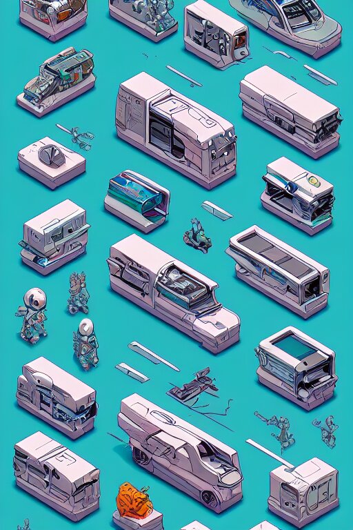 isometric design, sprite sheet, game resources, futuristic van by josan gonzalez 