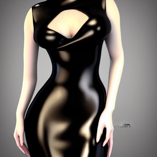 an elegant curvy feminine pale goth cutie wearing an elaborate latex-nylon-leather striped red-black-silver-gold neck-high dress, thin waist, cgsociety, photorealistic, 16k, smooth, sharp focus, trending on ArtStation, volumetric lighting, worksafe, sublime-comforting-intriuging ambience