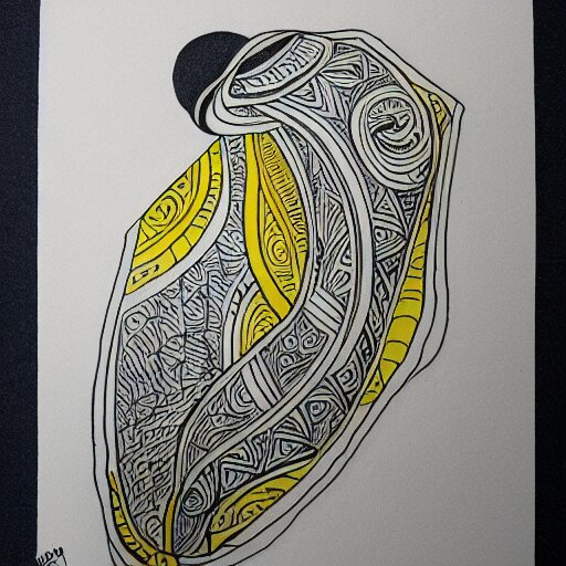 tattoo sketch of a sea, on a yellow paper, ornamentaica, line art, minimalism, maori 