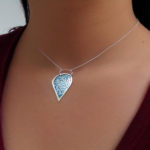 amulet of wave inlaid in silver, on a young beautiful woman neck, realistic, clean, 