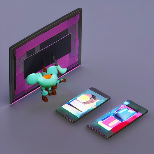 3 d cute object of the pc monitor, mobile game, isometric art, centralised, mohamed chahin, blender cycles render, solid colours material, no background and shadows 