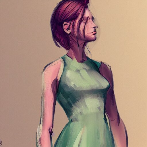 A woman wearing a dress, ArtStation trending, detailed, digital art, calm colors,