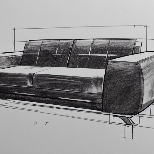 detailed sketch, a prototype concept design of a sofa, commercial tv add, blade runner style,