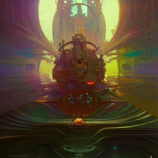 a highly detailed digital image of an imagination machine, concept art, artstation, cgsociety, very detailed, intricate, detailed illustration, by greg rutkowski and alphonse mucha, Paul Lehr and Beeple, iridescent accents, ray tracing, product lighting, sharp, smooth, masterpiece