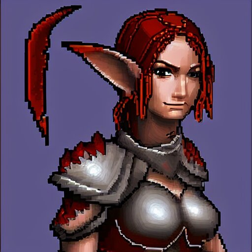 pixel art elf female warrior front portrait, cinematic style 