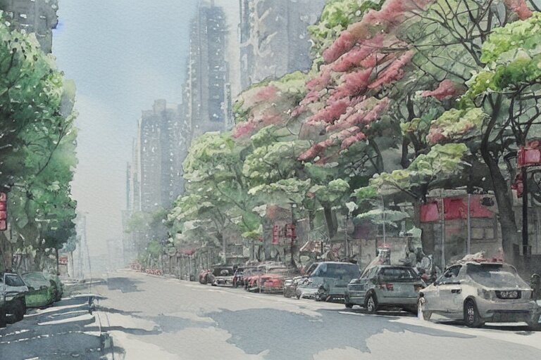 nanshan road summer watercolor trending on artstation 