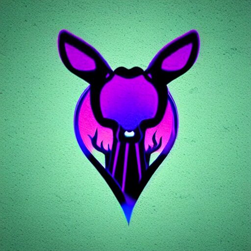 logo for evil corporation that involves deer, retro synthwave style, retro sci fi 