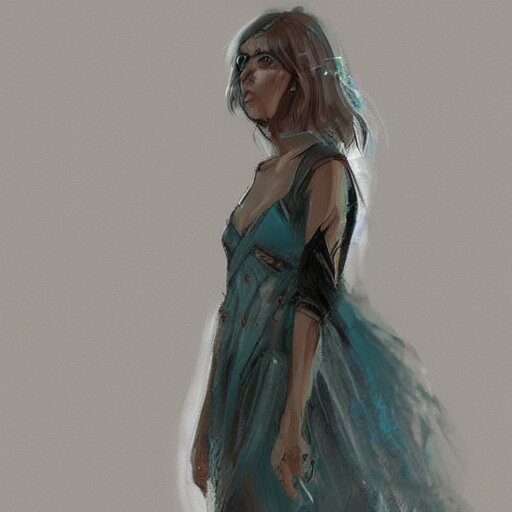 A woman wearing a dress, ArtStation trending, detailed, digital art, calm colors,