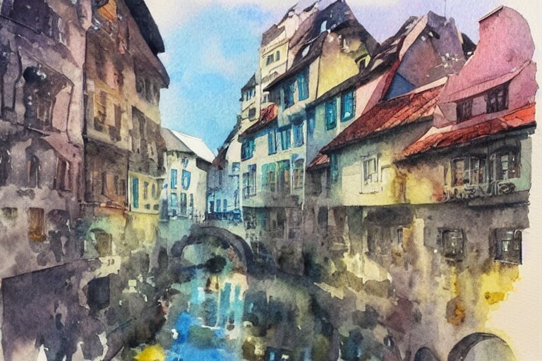 !! watercolor!! luxemburg in a sunny day, artwork by tooth wu, colorful contrast,!!!! very coherent!!!!, dark shadow, thick lineart 