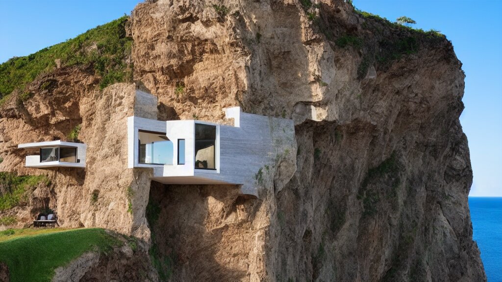 house built on the side of a cliff, award winning photo