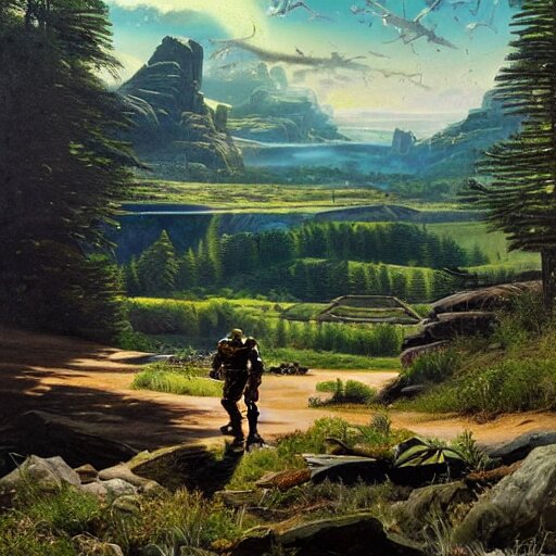 world of halo 2, beautiful extremely detailed landscape oil on canvas in the style of 1 9 th century hudson river school of art 