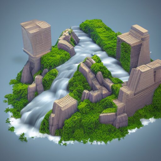 low poly art of new york as a floating island in the sky, low poly, isometric art, 3d render, waterfall, high detail, artstation, concept art, behance, ray tracing, smooth, sharp focus, ethereal lighting