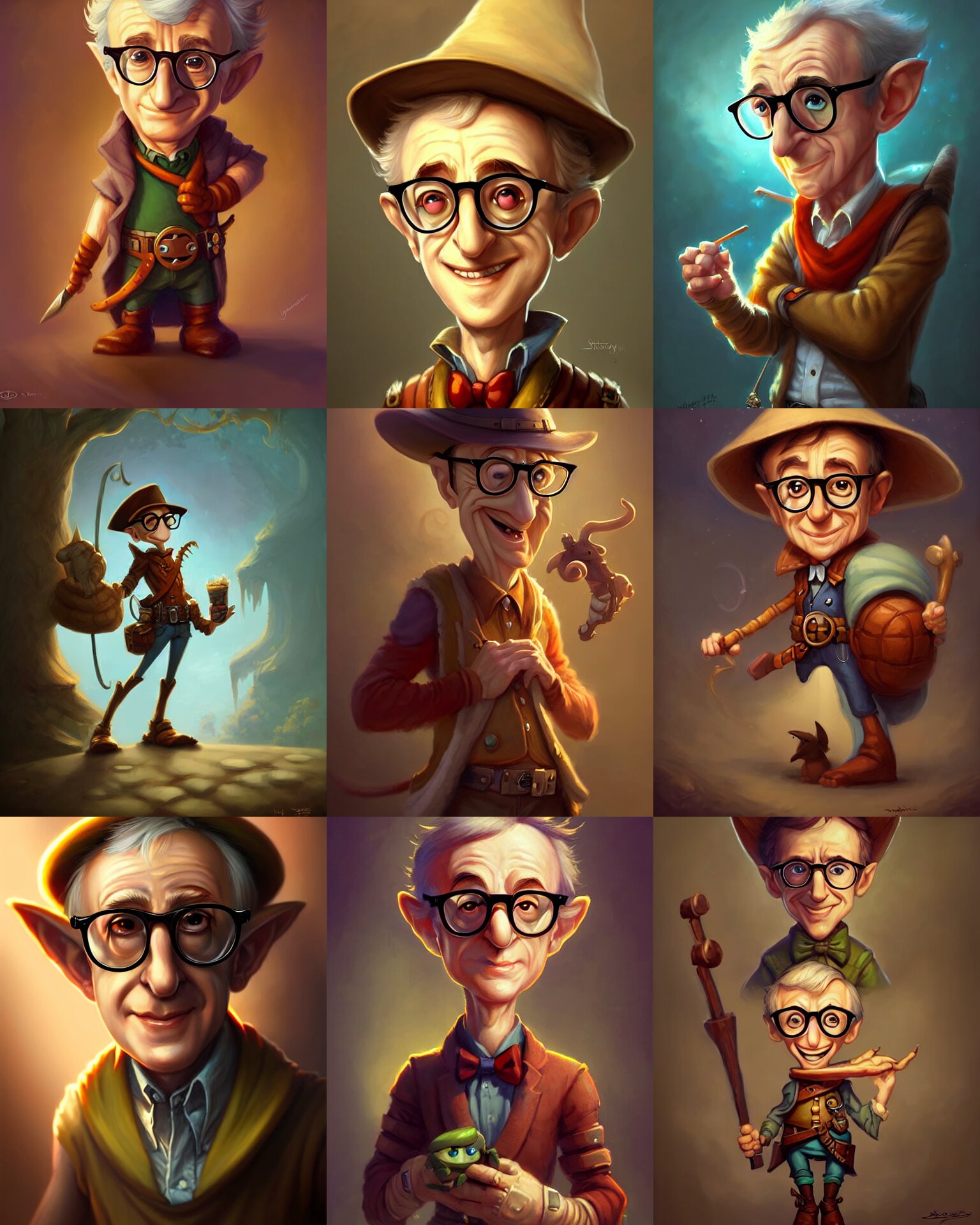 cute little anthropomorphic woody allen cute and adorable, pretty, beautiful, dnd character art portrait, matte fantasy painting, deviantart artstation, by jason felix by steve argyle by tyler jacobson by peter mohrbacher, cinema 