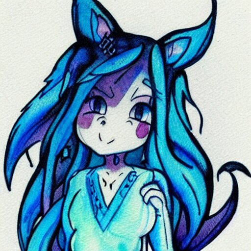 tattoo design of a cute blue will of the wisp character. watercolor 