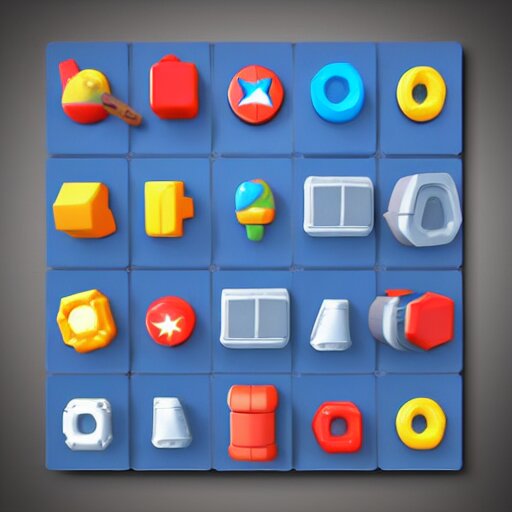 cubby 3 d icons for mobile game, stylized, blue scheme, 