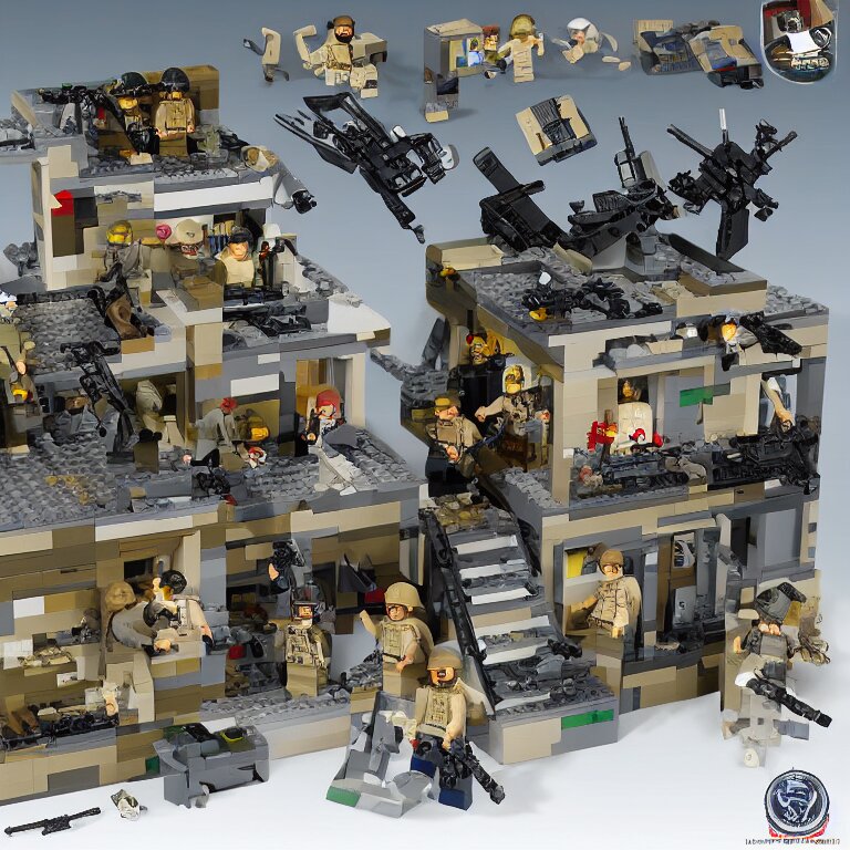 navy seals raid osama bin laden's final hideout in abbottabad, pakistan lego set product marketing, photorealistic, studio lighting, highly detailed 