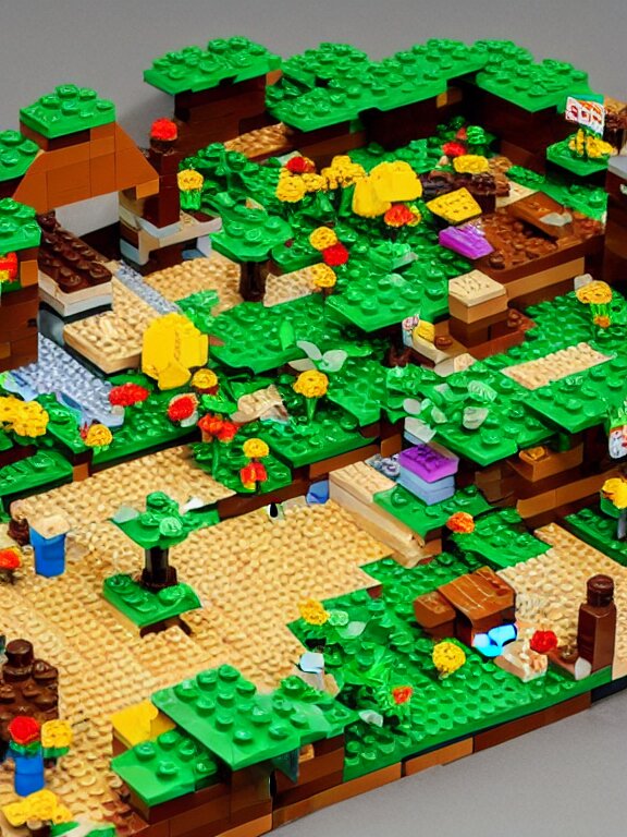 miniature isometric lego diorama of fruit forest 