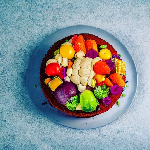 photo of a cake with vegetables toppings 